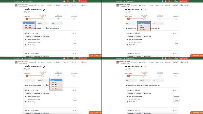 Chọn chuyến xe phù hợp