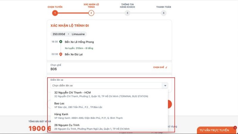 Chọn điểm lên xe