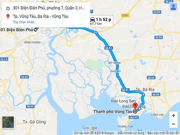 Tuyến đường từ Xa Lộ Hà Nội – Quốc lộ 1A – Quốc lộ 51 – Vũng Tàu